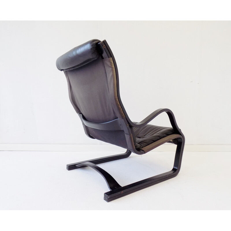 Vintage black leather armchair by Esko Pajamies Asko Koivutaru 1970
