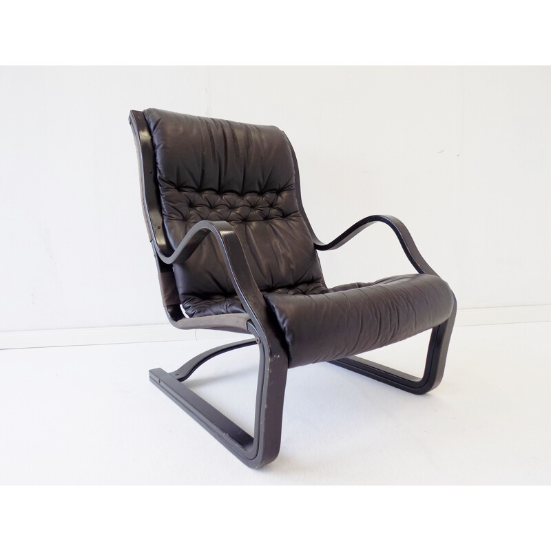 Vintage black leather armchair by Esko Pajamies Asko Koivutaru 1970