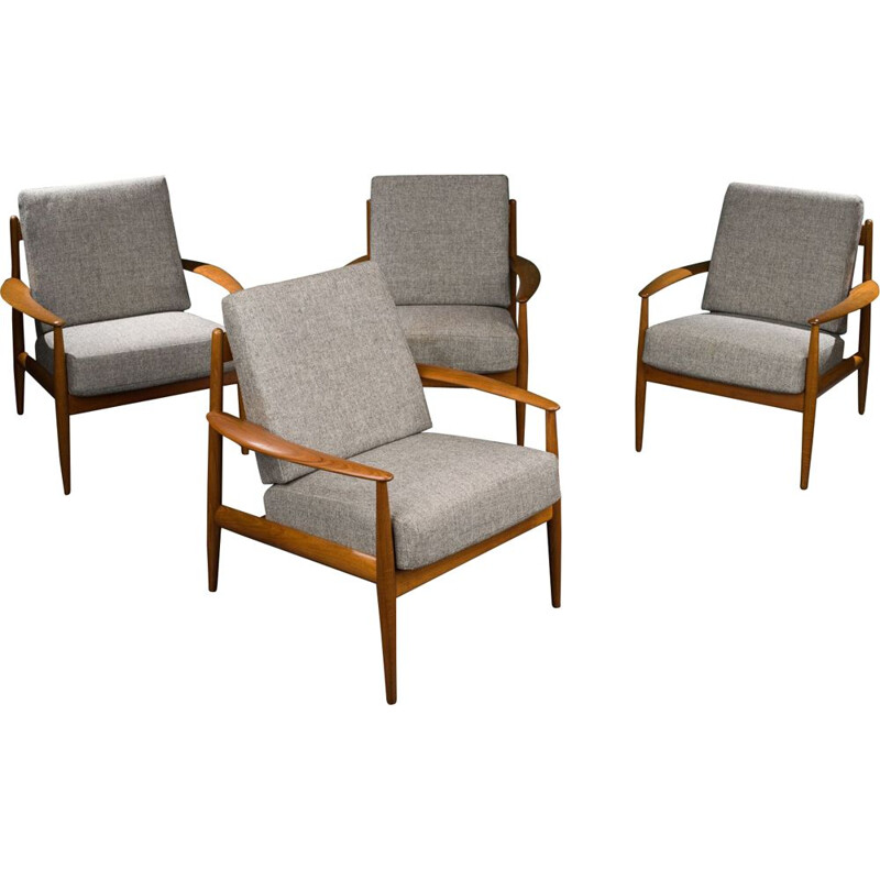 Set of 4 vintage teak lounge armchairs by Grete Jalk for France & Søn, Denmark 1960