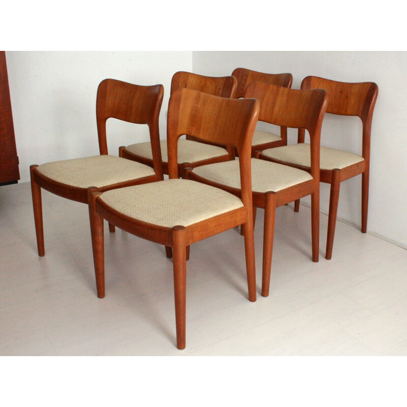 Koefoeds Hornslet Møbelfabrik set of 6 chairs in teak and wool, John MORTENSEN - 1980s