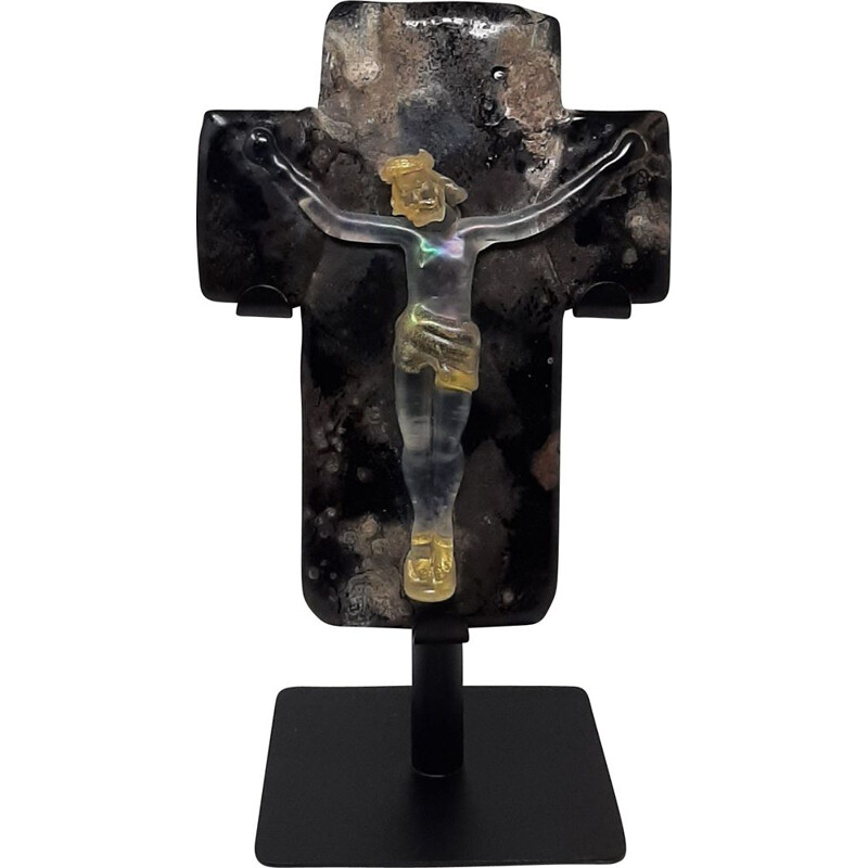 Vintage Crucifix in Murano glass for Alfredo Barbini, 1950