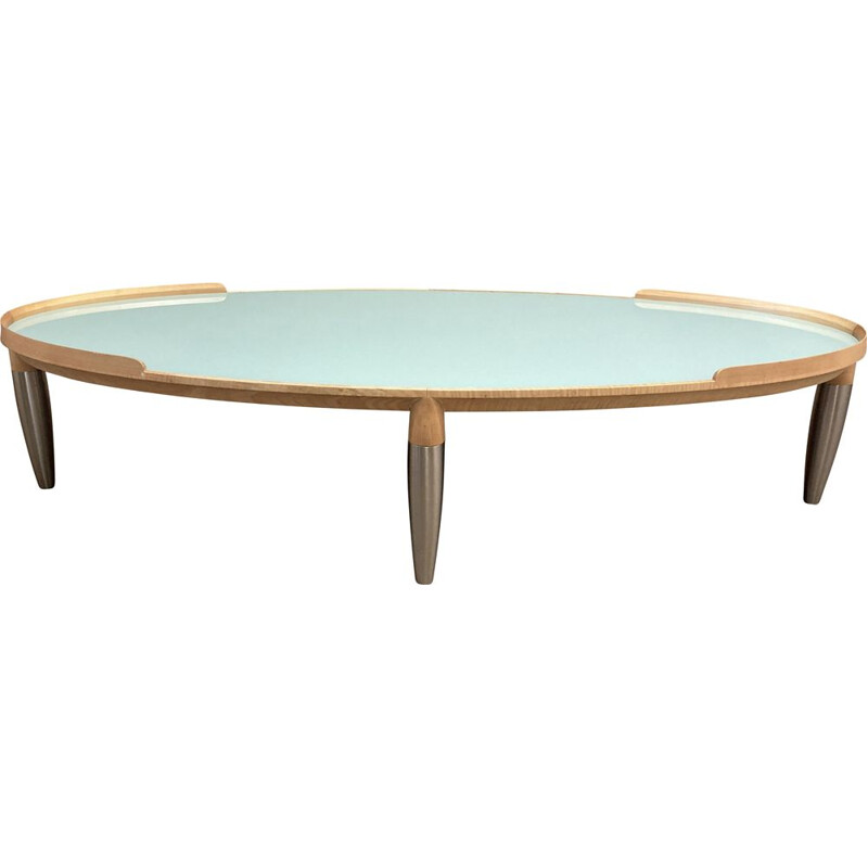 Vintage coffee table in beech, metal and glass, Scandinavia