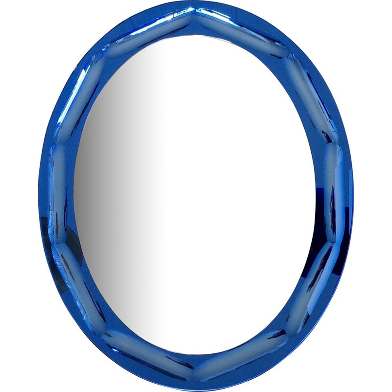 Vintage blue oval mirror by Antonio Lupi, Italy 1960