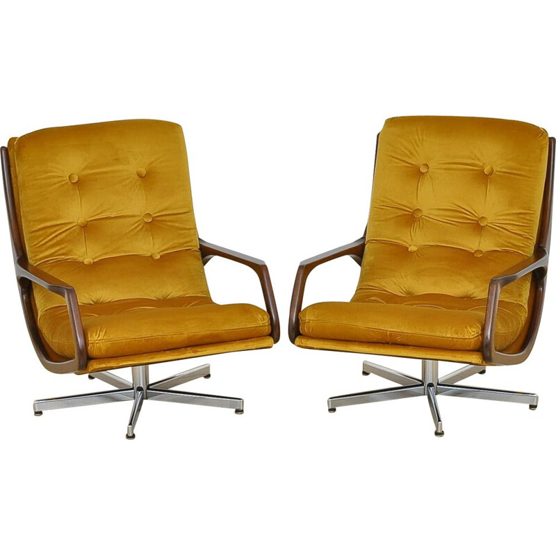 Pair of vintage velvet swivel armchairs 1960's