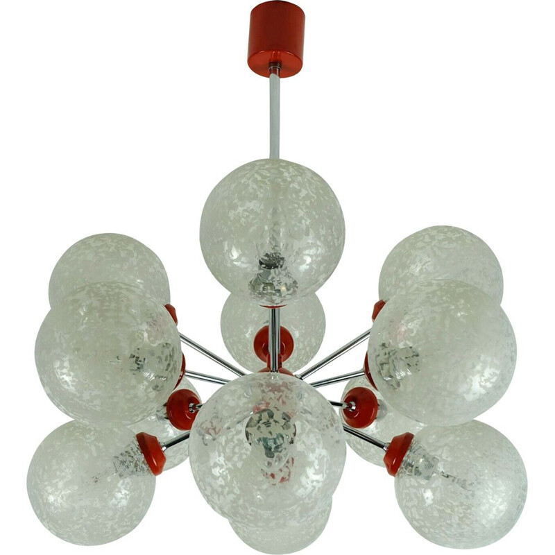 Vintage Sputnik chandelier in chrome, glass and red metal by Richard Essig 1960