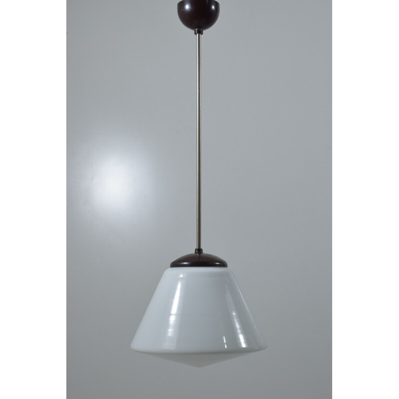 Vintage modernist hanging lamp, opaline glass, 1930