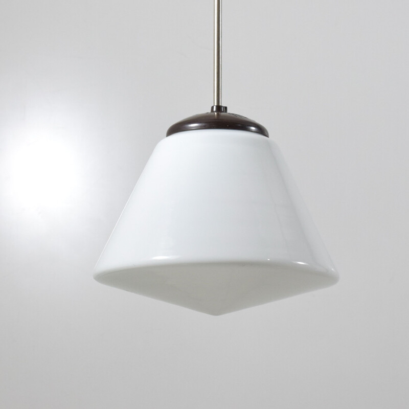 Vintage modernist hanging lamp, opaline glass, 1930