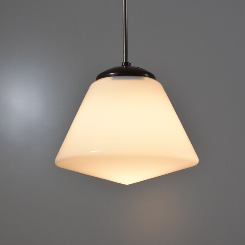 Vintage modernist hanging lamp, opaline glass, 1930