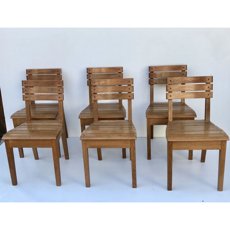 Suite de 6 chaises vintage en chêne par Charles Dudouyt pour La Gentilhommière, France 1960