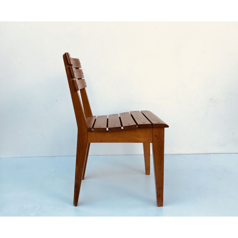 Suite of 6 vintage oak chairs by Charles Dudouyt for La Gentilhommière, France 1960