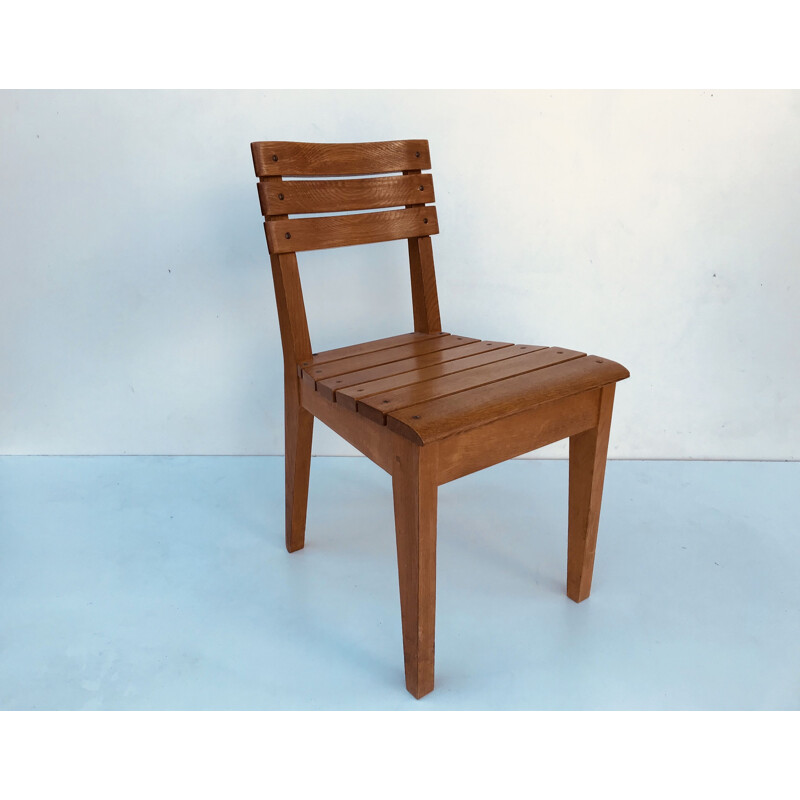 Suite de 6 cadeiras de carvalho vintage de Charles Dudouyt para La Gentilhommière, França 1960
