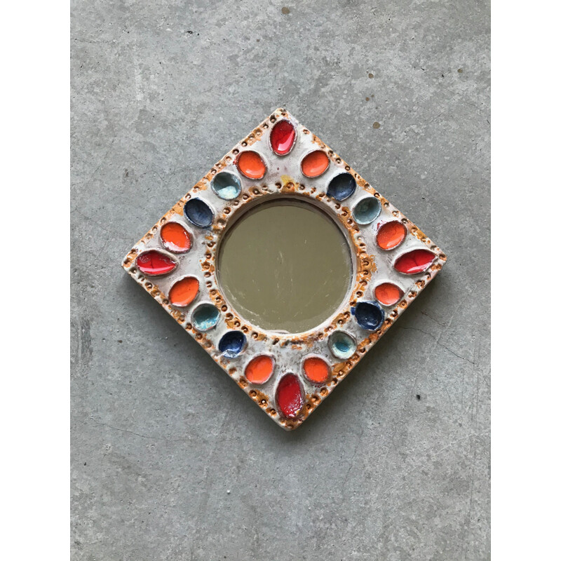 Small vintage ceramic mirror, Vallauris 1950