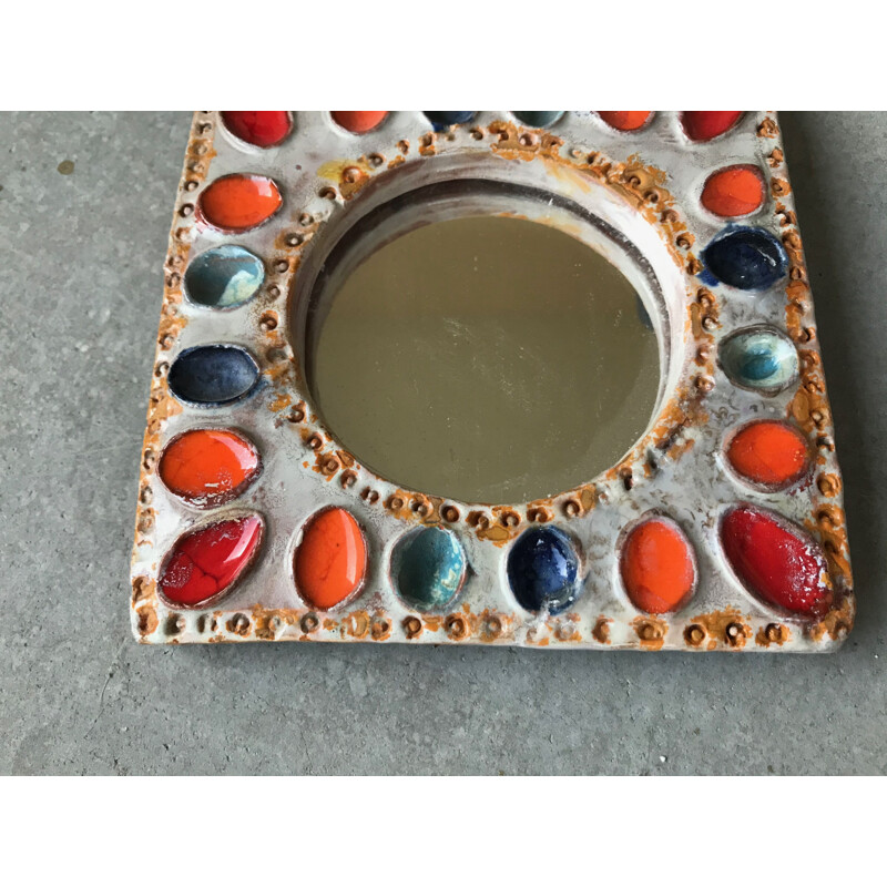 Small vintage ceramic mirror, Vallauris 1950