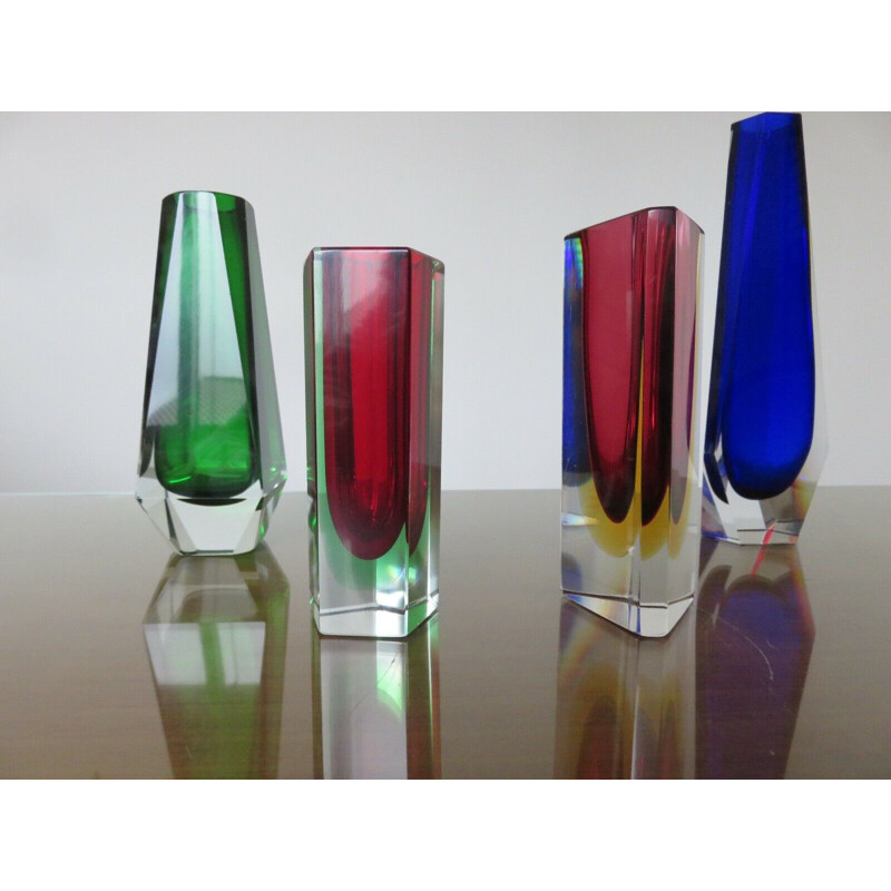 Series of 4 vintage vases sommerso murano Luigi Mandruzzato Italy 1960