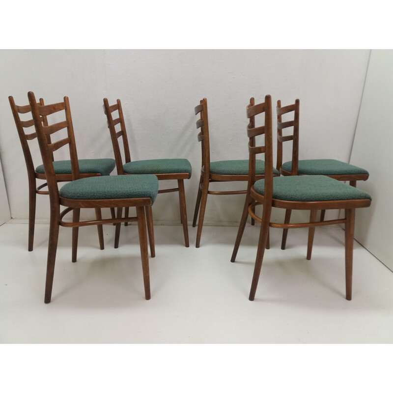 Set of 6 vintage dining chairs designed by Jindřich Halabala for UP Závody, Czechoslovakia 1960 