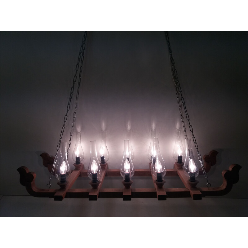 Vintage wooden chandelier, Czechoslovakia 1940