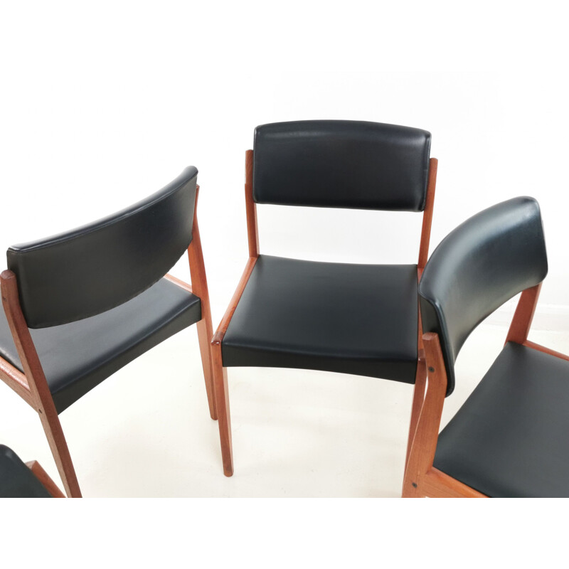 set of 6 Vintage Teak & Vinyl Mid Century Dining Chairs by Bramin Danish 1960s