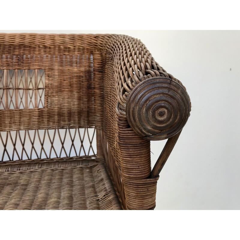 Vintage rattan bench