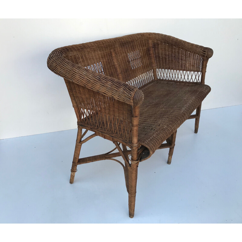 Vintage rattan bench