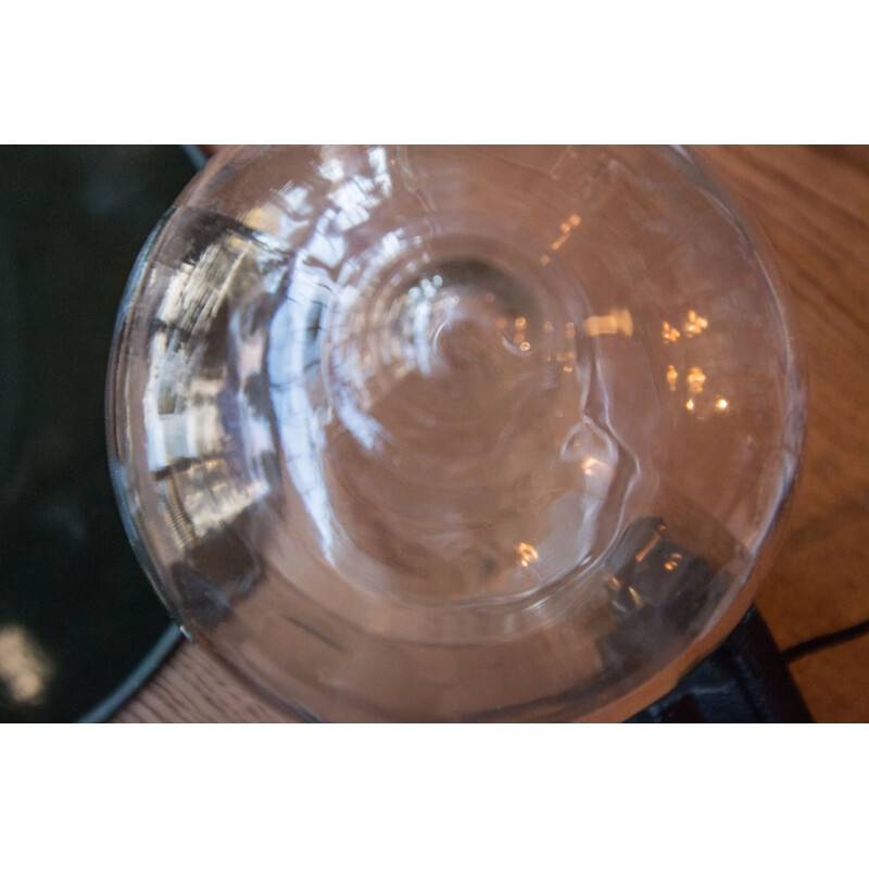 Vintage zwanenhalslamp van glas en geëmailleerd plaatstaal