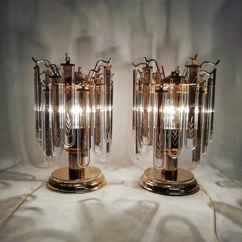 Paire de lampes de table vintage en cristal, 1980