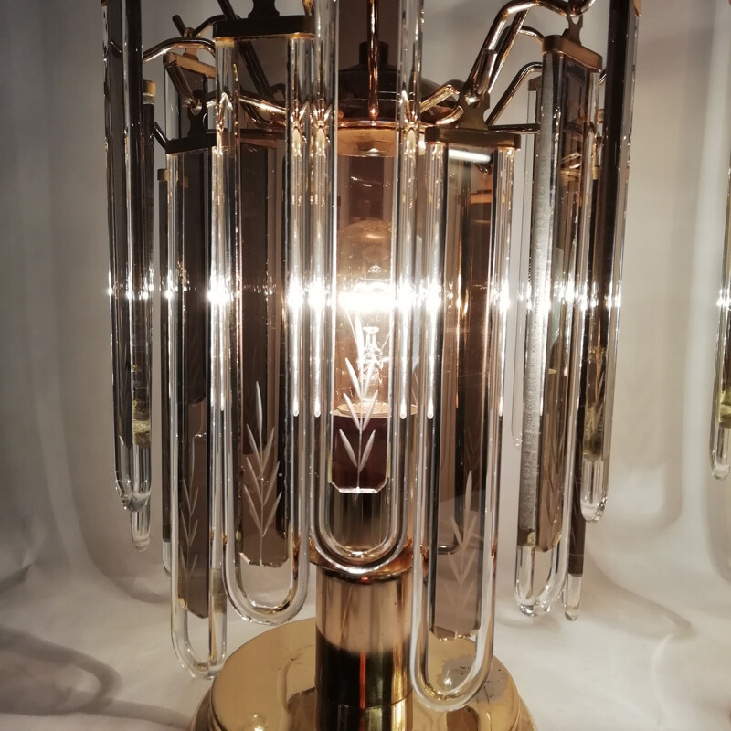 Pareja de lámparas de sobremesa vintage de cristal, 1980