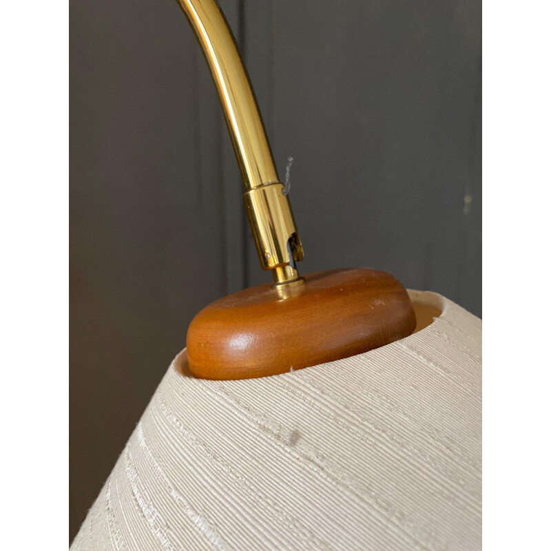 Lampadaire vintage en laiton et bois scandinave 1960