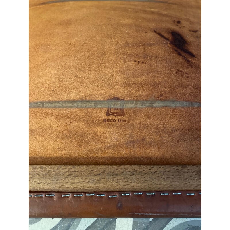 Fauteuil vintage 'ibisco' en bois et cuir italie 1960