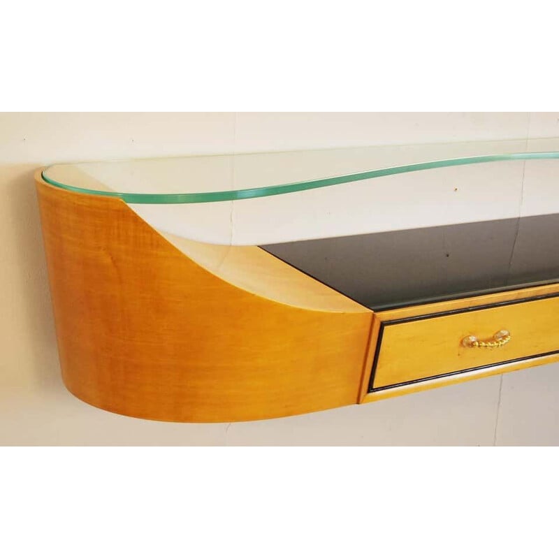 Vintage wall console with Art Deco glass top