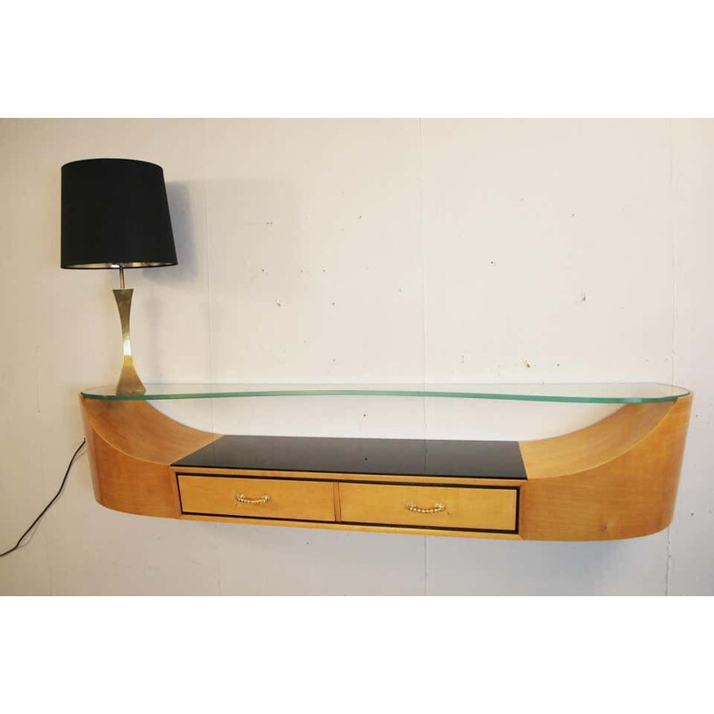 Vintage wall console with Art Deco glass top