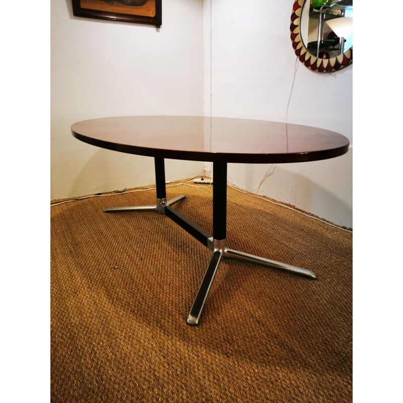 Vintage oval dining table in wood and metal 1970