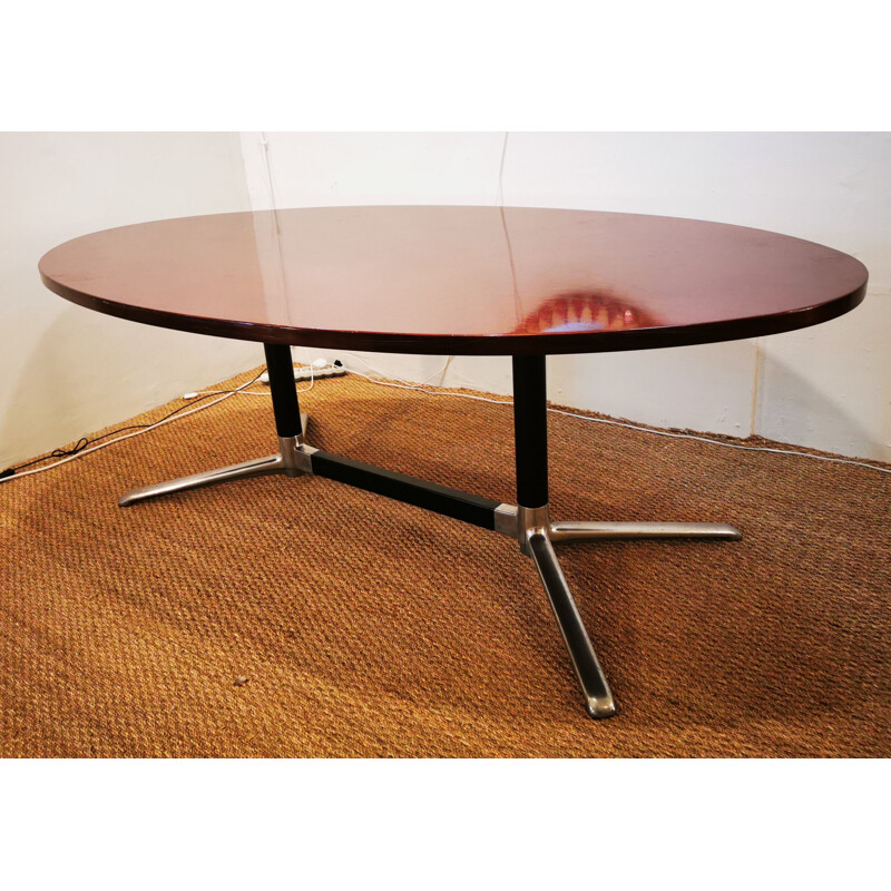 Vintage oval dining table in wood and metal 1970