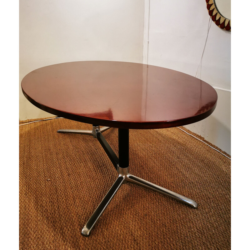 Table à manger vintage ovale en bois et metal 1970
