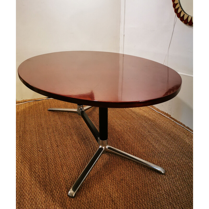 Vintage oval dining table in wood and metal 1970