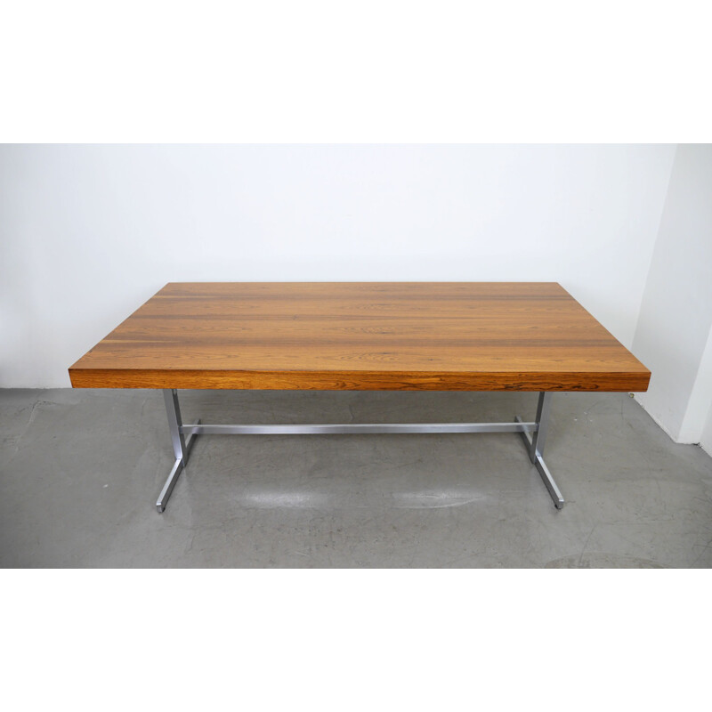 Large vintage table with chromed frame in rosewood Germany 1970