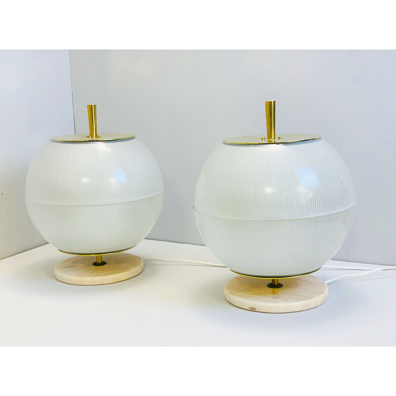 Pair of vintage brass and marble lamps from Galassia, Italy 1964