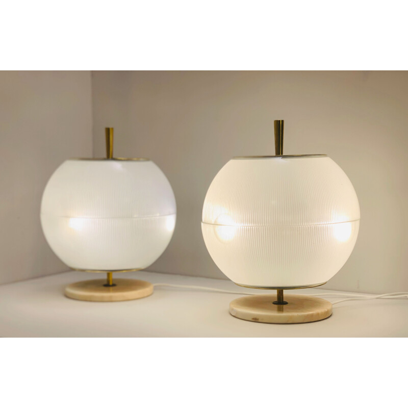 Pair of vintage brass and marble lamps from Galassia, Italy 1964