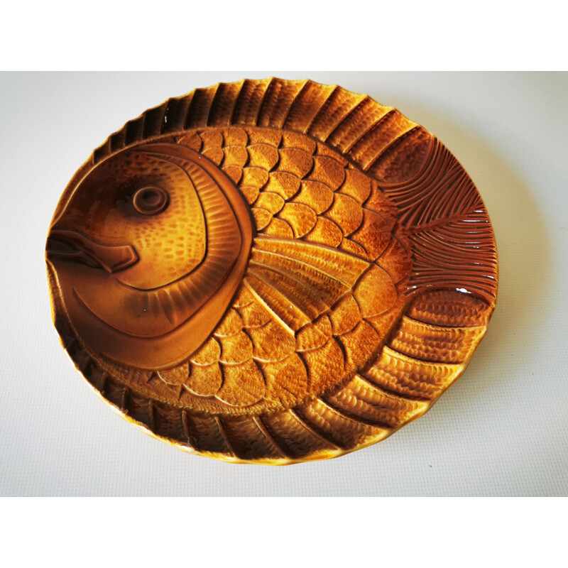 Vintage fish set in Sarreguemines earthenware, France 1960