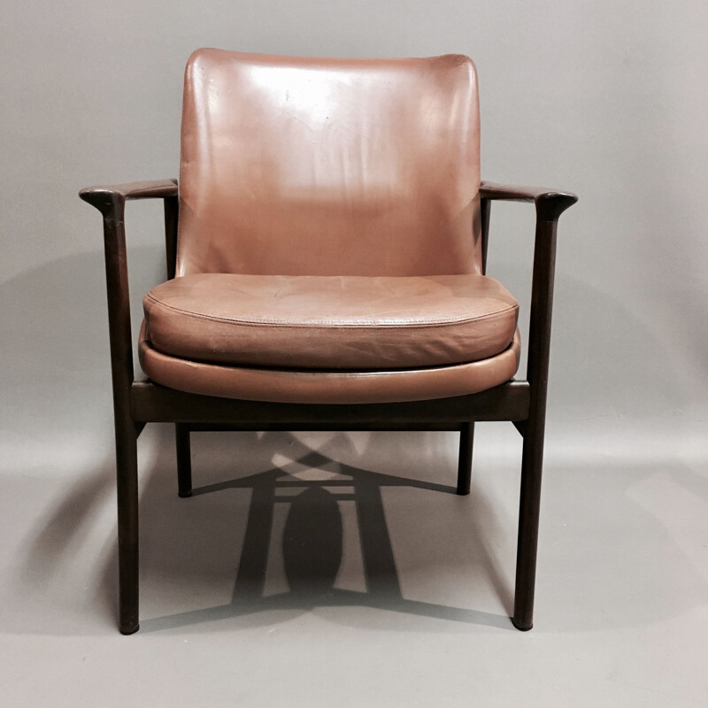 Vintage leather armchair, Kofod Larsen, Scandinavia 1950