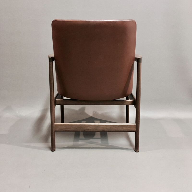 Vintage leather armchair, Kofod Larsen, Scandinavia 1950