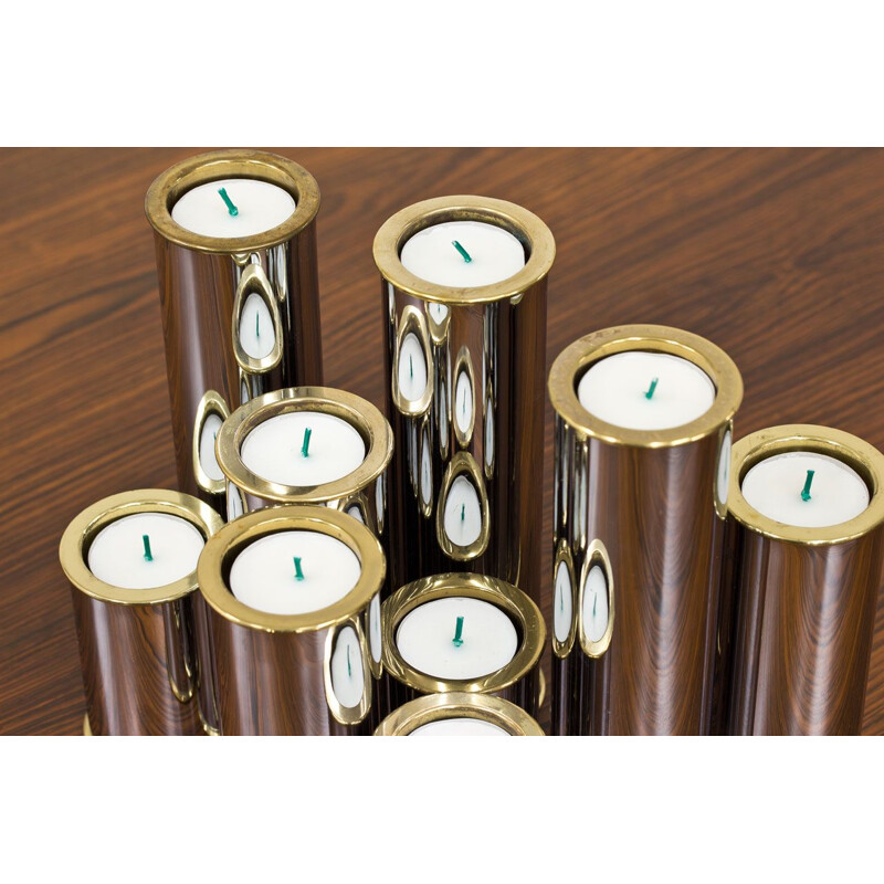 Set of 9 vintage brass and chrome candleholders by Staffan Englesson for Englesson 1970