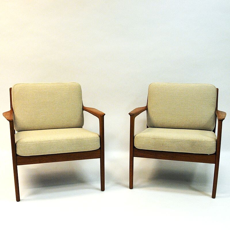 Pair of vintage teak armchairs model USA 75 by Folke Ohlsson for DUX, Sweden 1960