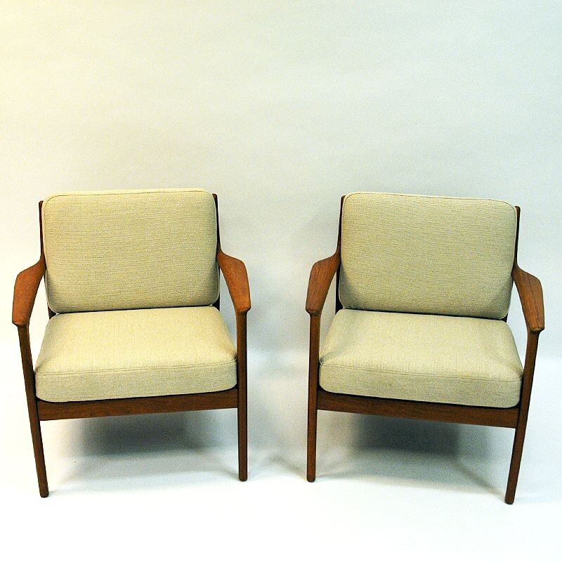 Pair of vintage teak armchairs model USA 75 by Folke Ohlsson for DUX, Sweden 1960