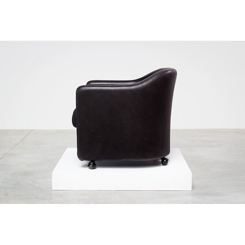 Paire de fauteuils lounge vintage en cuir noir de la série 142 par Eugenio Gerli pour Tecno Milano, 1960