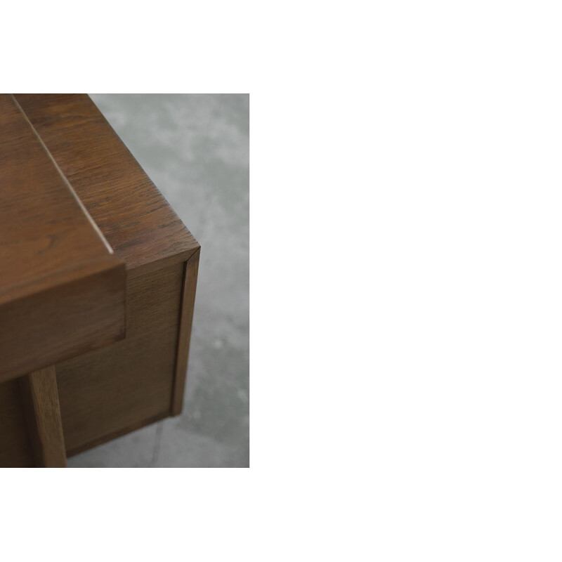 Vintage Brutalist Geometrical Oak Desk with Drawers Scandinavian 1950s