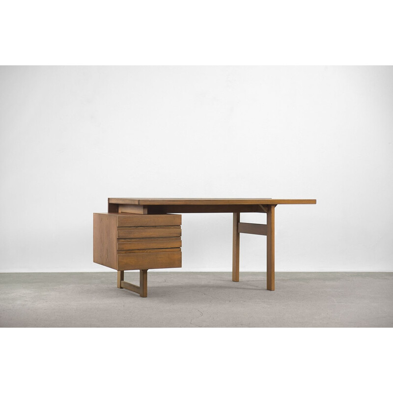 Vintage Brutalist Geometrical Oak Desk with Drawers Scandinavian 1950s