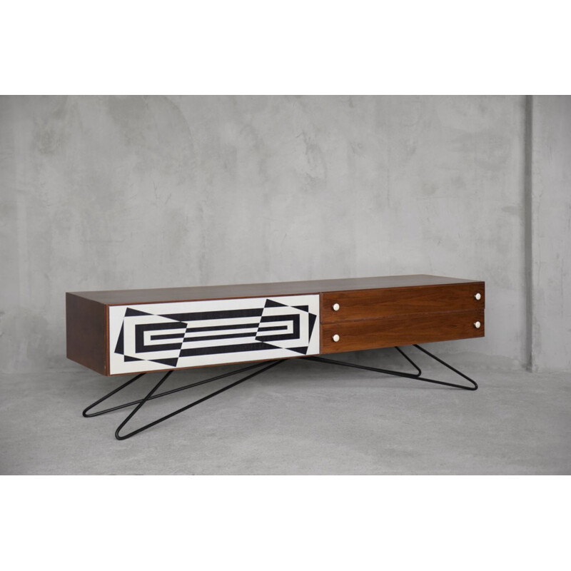 Mid-Century Hand-Painted Sideboard with Hairpin Legs, Scandinavian 1960s