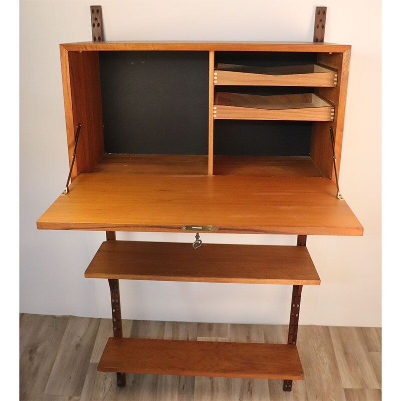 Vintage secretary with Scandinavian wall shelves by Poul Cadovius, 1960