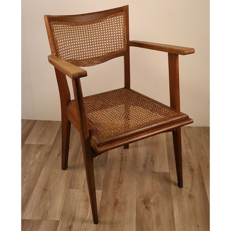 Vintage armchair in wood and wickerwork 1950