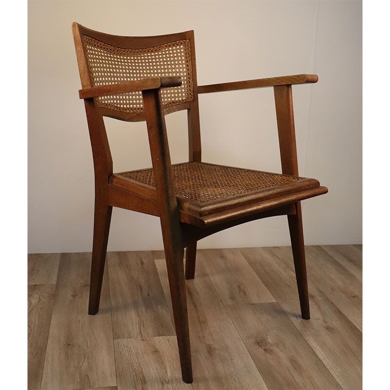 Vintage armchair in wood and wickerwork 1950